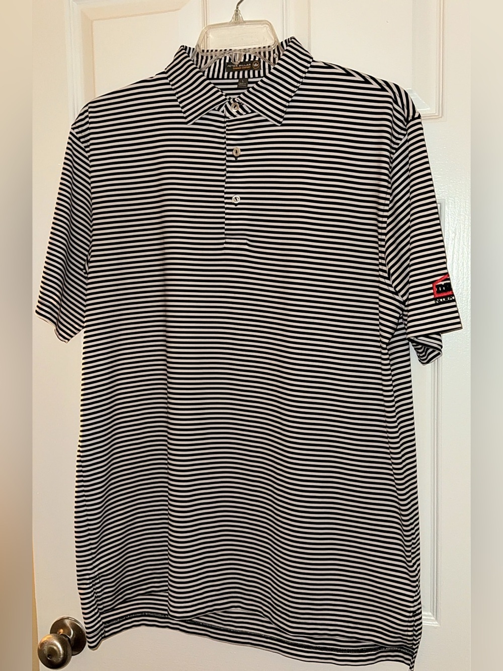 Peter Millar Summer Comfort Performance Polo Shirt Black White Stripe Men’s L